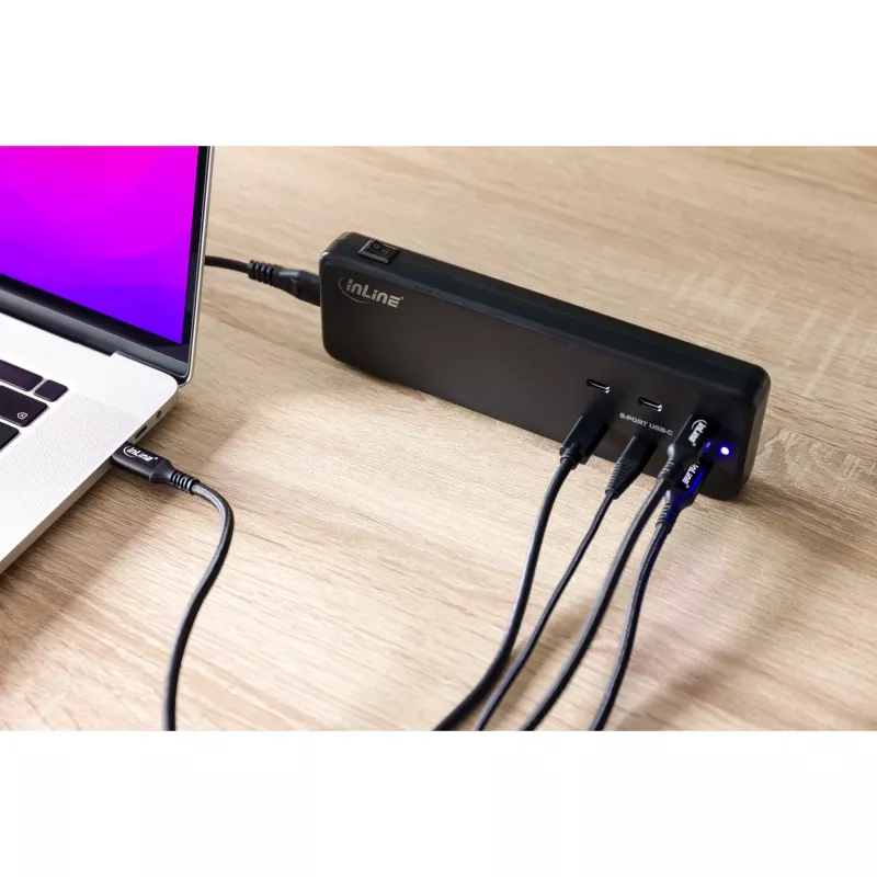 Τροφοδοτικό πολλαπλών θυρών InLine, φορτιστής, 6x USB-C, PD 3.0, GaN, μαύρο