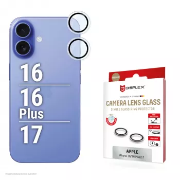 Displex Premium Γυαλί φακού κάμερας, iPhone 16/16 Plus/17 Γυαλί, 10H, Single Rings, DLC, διαφανές, Quick Mount