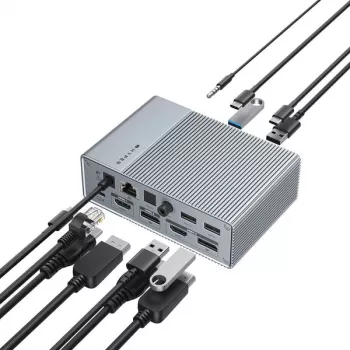 HyperDrive GEN2 HDG215-EUZ σταθμός σύνδεσης USB-C 15-in-1, 2x HDMI, 2x DisplayPort, 100W Power Delivery, ασημί