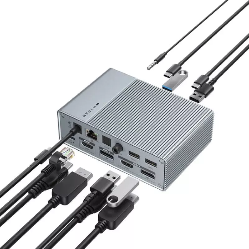 HyperDrive GEN2 HDG215-EUZ σταθμός σύνδεσης USB-C 15-in-1, 2x HDMI, 2x DisplayPort, 100W Power Delivery, ασημί
