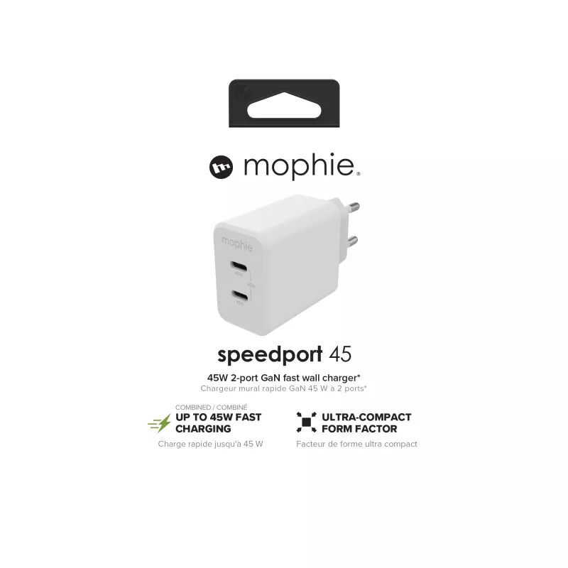 Αξεσουάρ mophie, τροφοδοτικό – USB-C-PD-DUAL-45W-GAN – Λευκό – EU (2x USB-C)