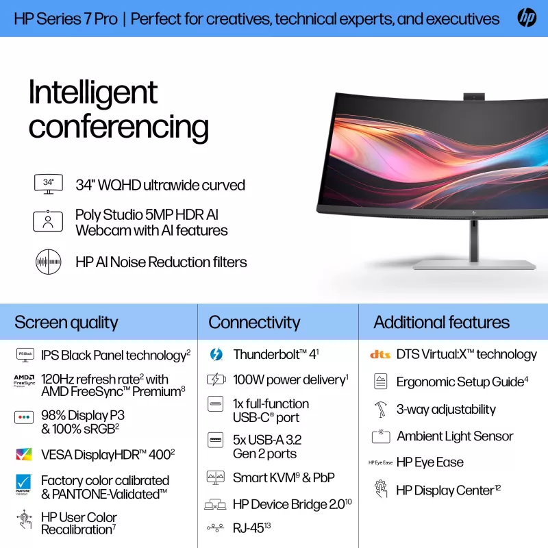 HP Series 7 Pro 34 ίντσες WQHD Οθόνη συνεδριάσεων - 734pm