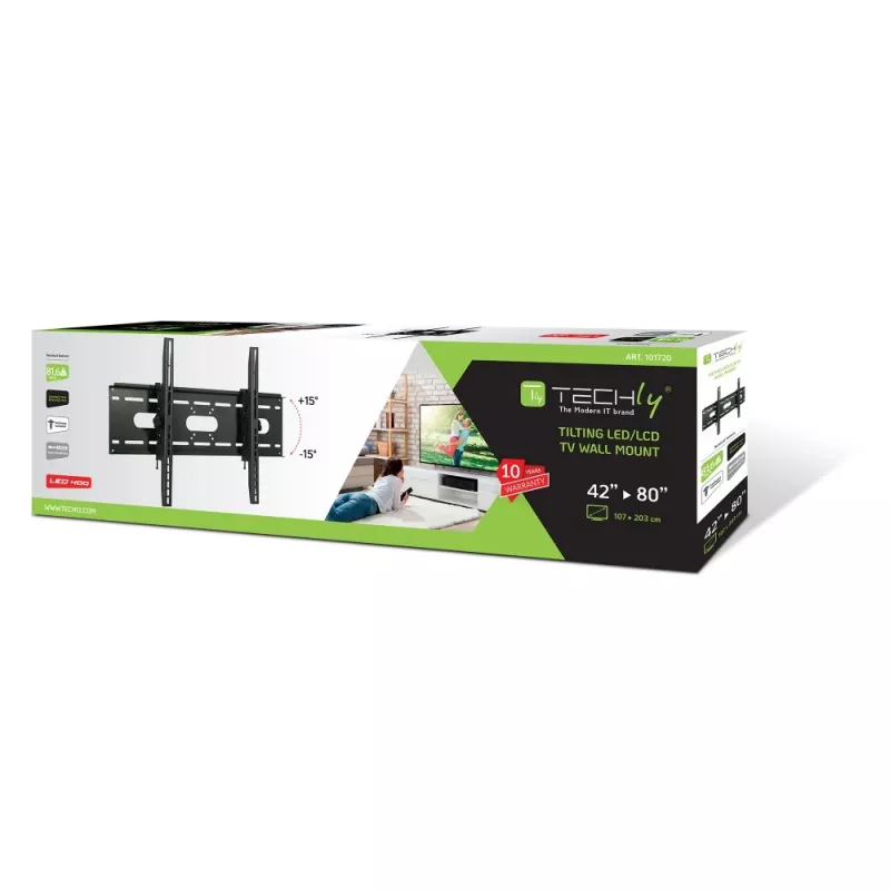 Επιτοίχια βάση με κλίση Techly για TV LED LCD 42-80 inch μαύρη