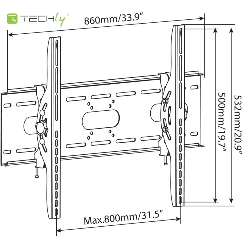 Επιτοίχια βάση με κλίση Techly για TV LED LCD 42-80 inch μαύρη