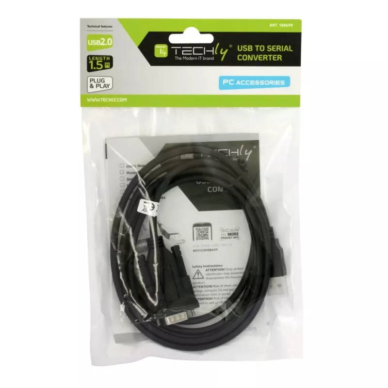 Σειριακό καλώδιο Techly IDATA-USB2-SER-1 μαύρο 1,5 m USB Type-A DB-9