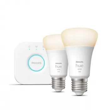 Philips Hue White Starter-Kit: 2 E27 Smart Bulbs (1100), Smart-Beleuchtungskit, Bluetooth/Zigbee, Λευκό, LED, E27, A60