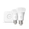 Philips Hue White Starter-Kit: 2 E27 Smart Bulbs (1100), Smart-Beleuchtungskit, Bluetooth/Zigbee, Λευκό, LED, E27, A60