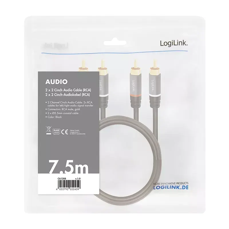 Καλώδιο ήχου LogiLink CA1208 7,5 m 2 x Cinch μαύρο
