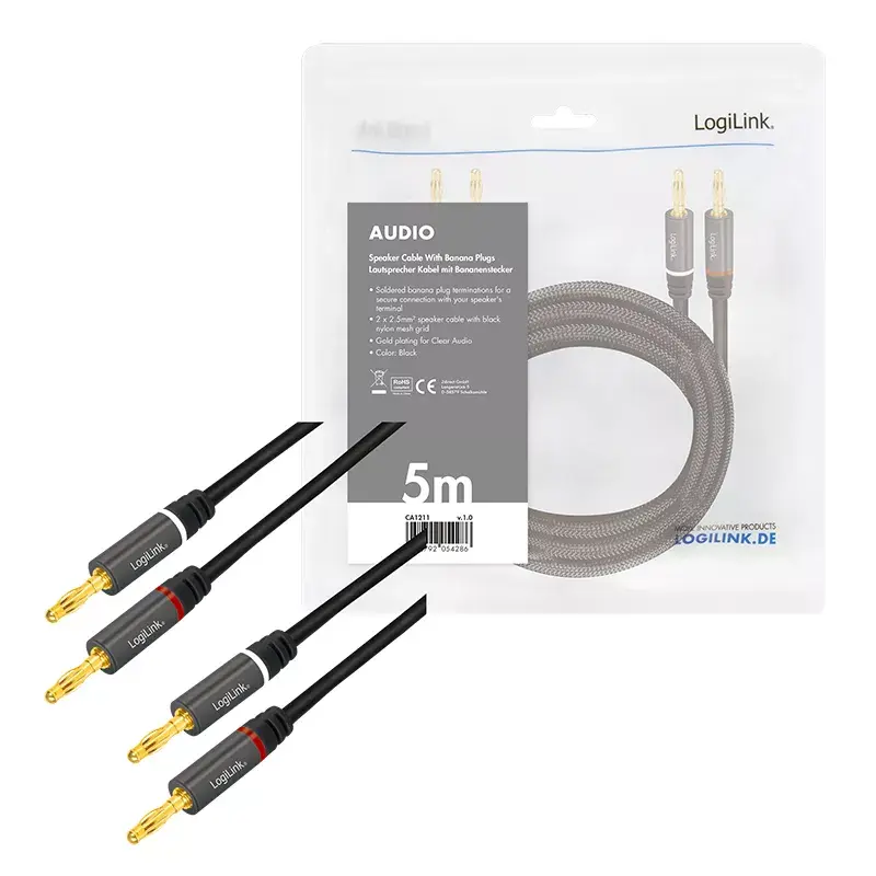 Καλώδιο ήχου LogiLink CA1211 5m 2x Banana μαύρο