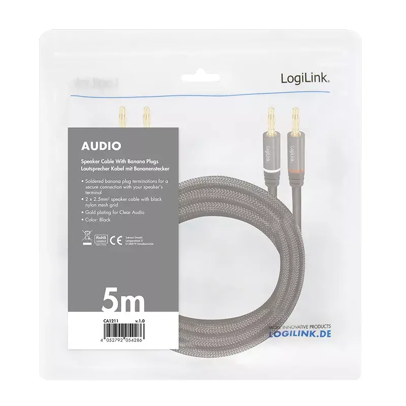 Καλώδιο ήχου LogiLink CA1211 5m 2x Banana μαύρο