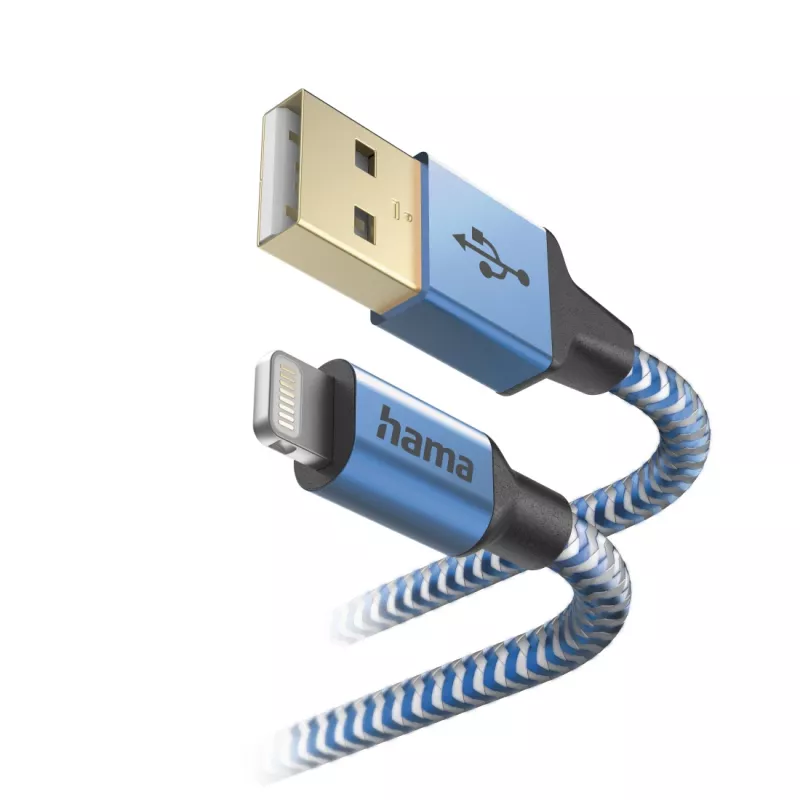 Καλώδιο Hama Reflective 1,5 m μπλε Lightning σε USB A 2,4 A