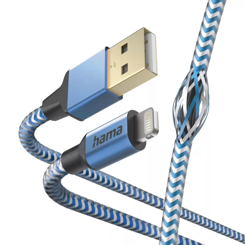 Καλώδιο Hama Reflective 1,5 m μπλε Lightning σε USB A 2,4 A