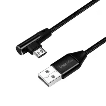 LogiLink CU0142 καλώδιο USB 2.0, USB-A σε Micro-USB B (γωνιακό 90°), πλεκτό, 1 m, μαύρο