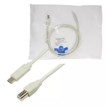 Καλώδιο USB LogiLink CU0160 USB 2.0 1m USB-C USB-B λευκό