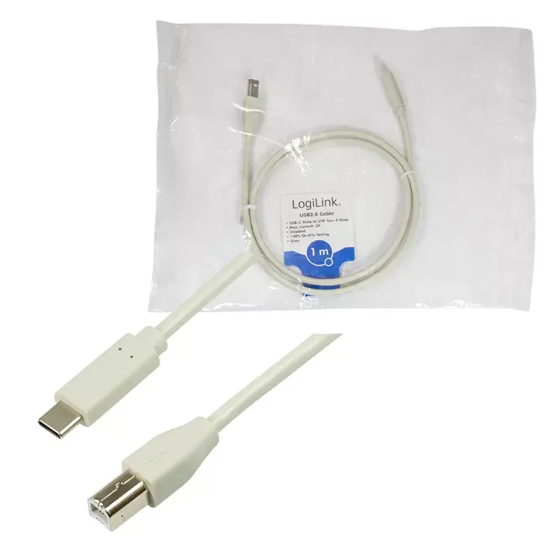 Καλώδιο USB LogiLink CU0160 USB 2.0 1m USB-C USB-B λευκό
