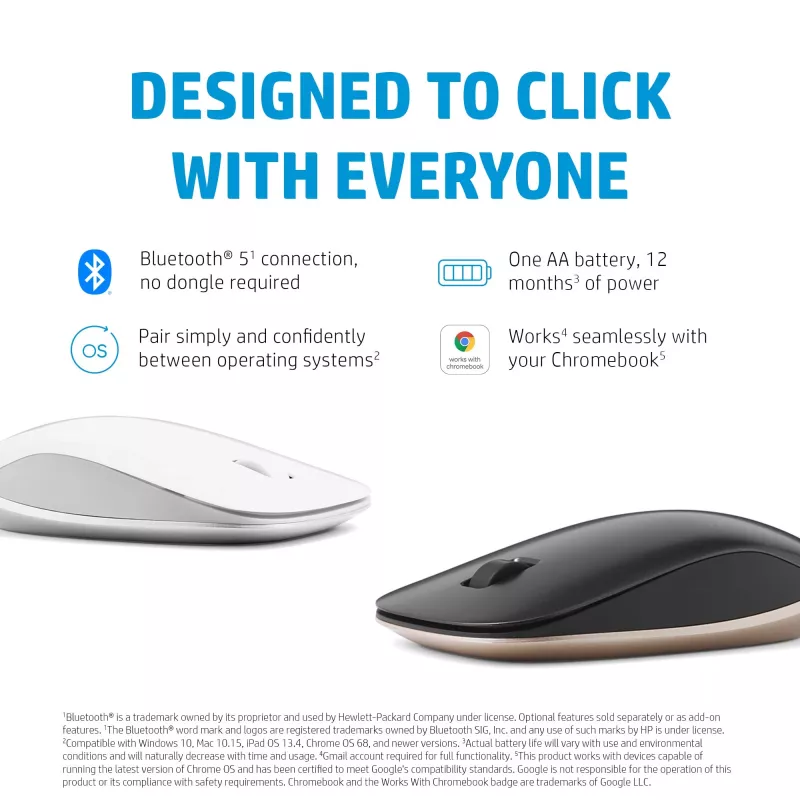 HP 410 λεπτό Silver ποντίκι Bluetooth, αμφιδέξιο, Bluetooth, 2000 dpi, Ασημί