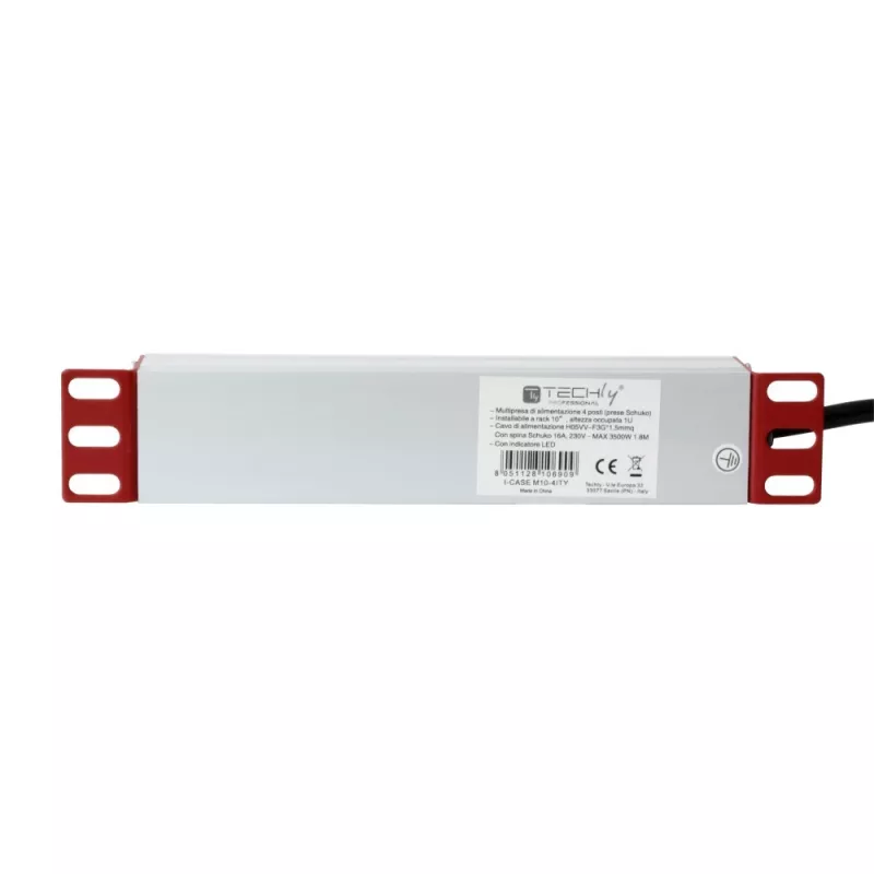 Πολύπριζο Techly Universal Power Strip Rack 10 inch 4 πρίζες βύσμα Schuko μαύρο ασημί 1U