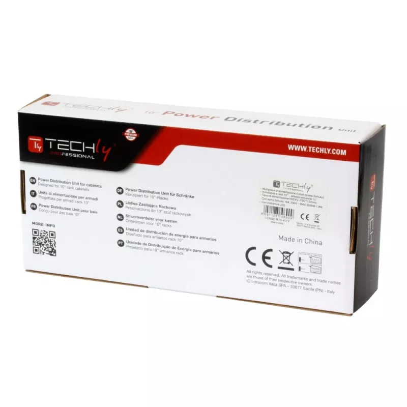 Πολύπριζο Techly Universal Power Strip Rack 10 inch 4 πρίζες βύσμα Schuko μαύρο ασημί 1U