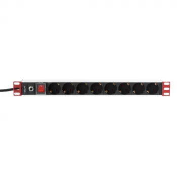 Techly 106893 PDU rack 19 ιντσών 1U πολύπριζο, 8x Schuko, 250 V/16 A, 3500 W, καλώδιο 3 m, αλουμίνιο, μαύρο