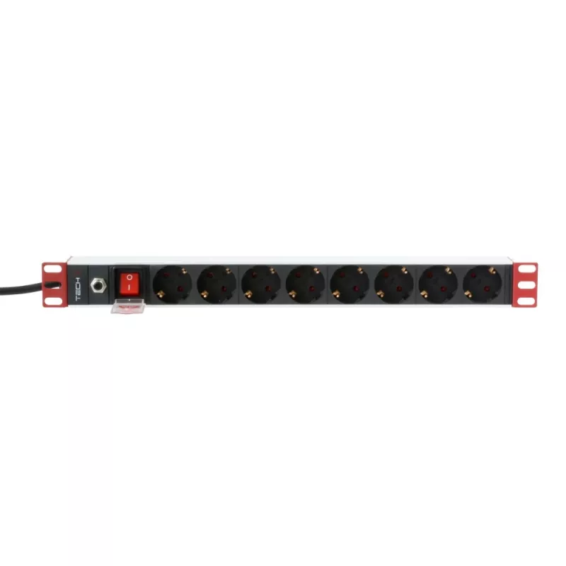 Techly 106893 PDU rack 19 ιντσών 1U πολύπριζο, 8x Schuko, 250 V/16 A, 3500 W, καλώδιο 3 m, αλουμίνιο, μαύρο