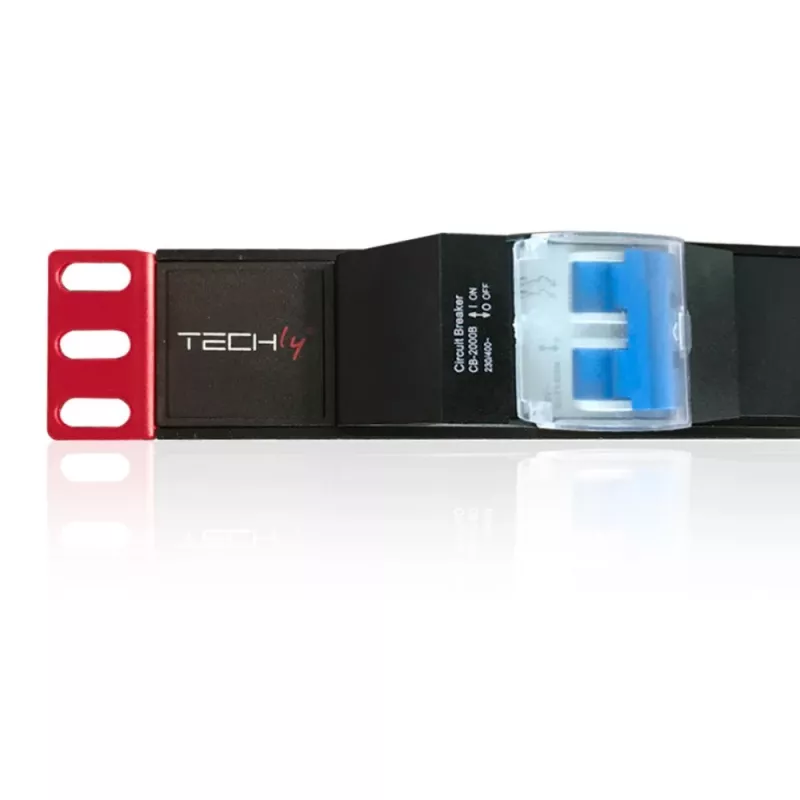 Techly 100471 PDU rack 19 ιντσών 1U πολύπριζο, 6x Schuko, 250 V/16 A, καλώδιο 3 m, διπλός διακόπτης, μαύρο