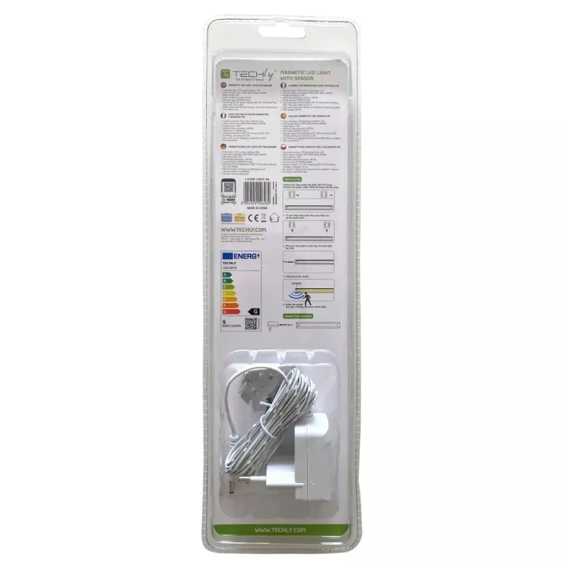 Techly 026289 Μαγνητικό πάνελ φωτισμού LED για ερμάριο rack 19 ιντσών, αισθητήρας κίνησης και αφής, τροφοδοτικό 12 V DC, καλώδιο 3 m