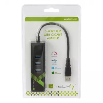 Techly IDATA-USB-ETGIGA-3U2 (105803) προσαρμογέας USB 3.0 σε Gigabit Ethernet με διανομέα USB 3.0 3 θυρών, USB-A, RJ45, αλουμίνιο