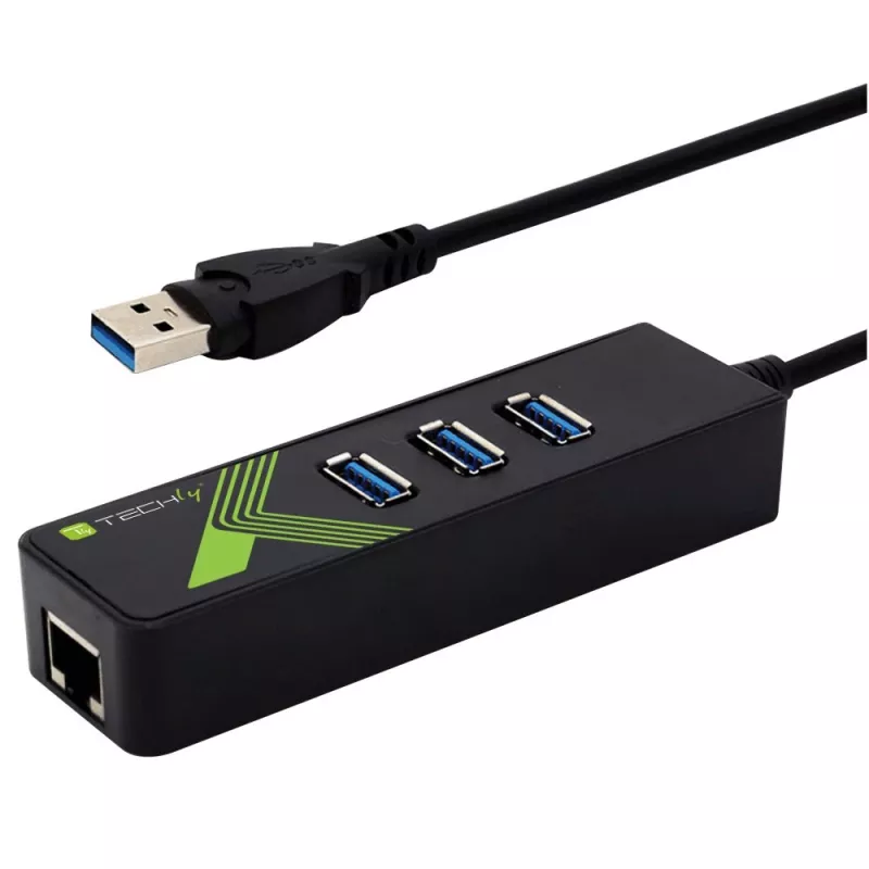 Techly IDATA-USB-ETGIGA-3U2 (105803) προσαρμογέας USB 3.0 σε Gigabit Ethernet με διανομέα USB 3.0 3 θυρών, USB-A, RJ45, αλουμίνιο