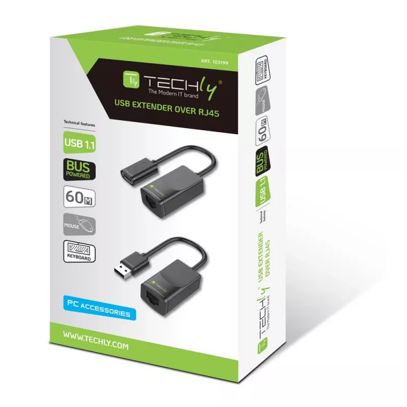 Techly IUSB-EXTENDTY2 Καλώδιο-Αντάπτορας RJ-45 USB 2.0 Type-A μαύρο