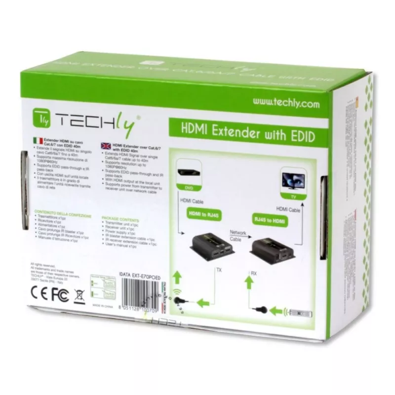 Techly IDATA EXT-E70POED AV-Extender AV-Πομπός & Δέκτης Μαύρο