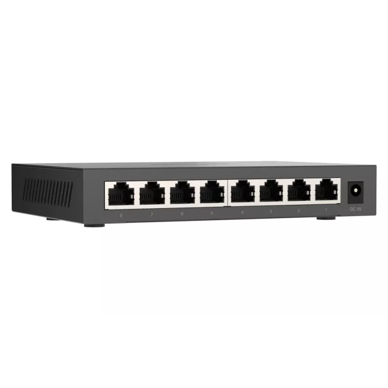QNAP QSW-1108-8T-R2 μη διαχειριζόμενο switch δικτύου, 8x 2,5GbE RJ45 (10/100/1000/2500 Mbps), επιτραπέζιο, χωρίς ανεμιστήρα, μαύρο-γκρι