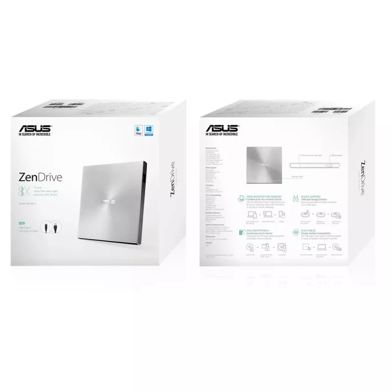 ASUS ZenDrive U9M Οπτικός Δίσκος DVD±RW Ασημί