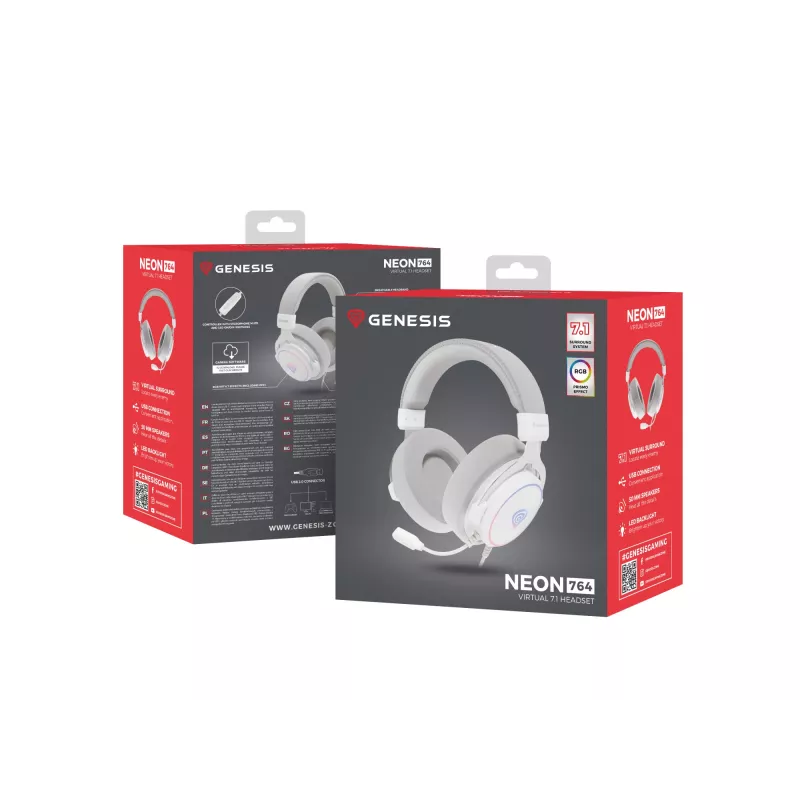 GENESIS Neon 764 Headset Ενσύρματο Gaming Headset με Headband USB Type-A Λευκό