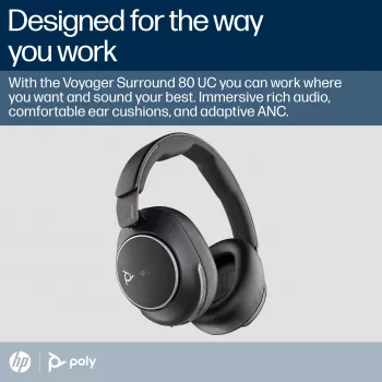 HP Poly Voyager Surround 80 UC Πιστοποιημένο για Microsoft Teams USB-C Headset + προσαρμογέας USB-C/A