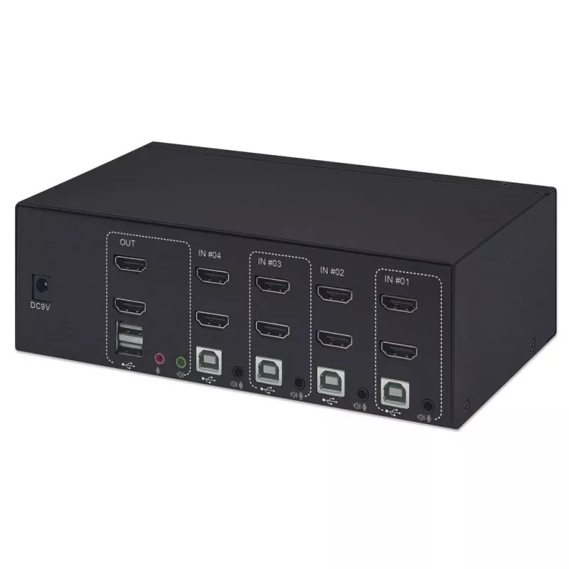 Διακόπτης KVM Manhattan 4 θυρών 4K@30Hz USB-A Ήχος Μικρόφωνο