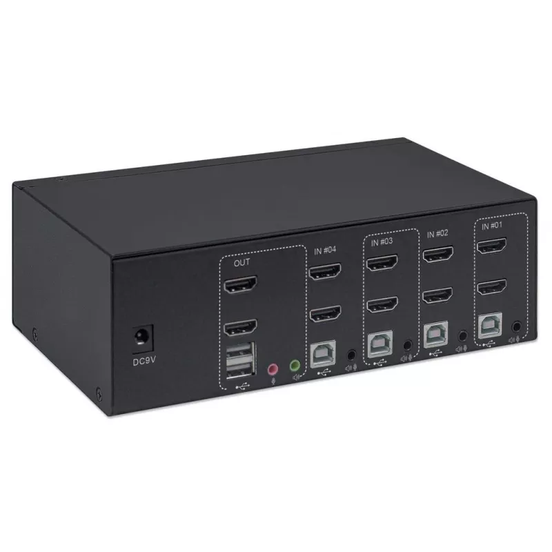 Διακόπτης KVM Manhattan 4 θυρών 4K@30Hz USB-A Ήχος Μικρόφωνο