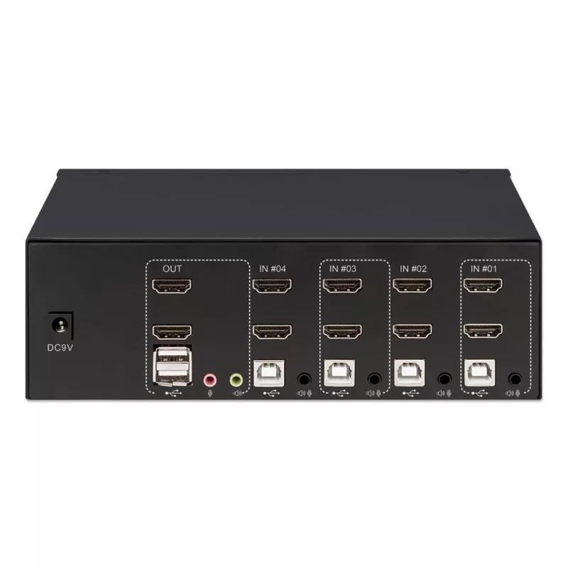 Διακόπτης KVM Manhattan 4 θυρών 4K@30Hz USB-A Ήχος Μικρόφωνο