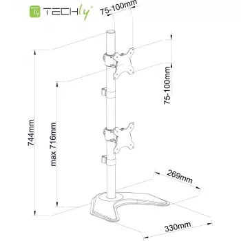 Techly ICA-LCD 2520V Βάση οθόνης / Stand 68.6 cm (27 ίντσες) Γραφείου Μαύρη