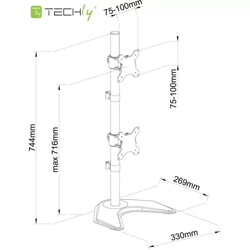 Techly ICA-LCD 2520V Βάση οθόνης / Stand 68.6 cm (27 ίντσες) Γραφείου Μαύρη