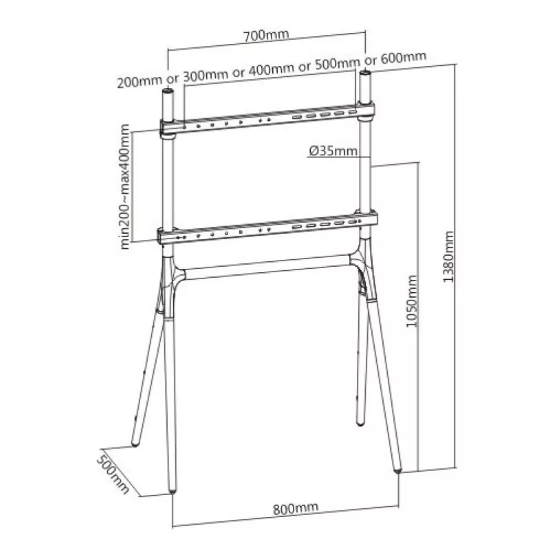Techly Βάση δαπέδου για LCD/LED/Plasma TV 49-70 ίντσες Στυλ τρίποδα