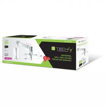 Techly ICA-PM 16 βάση οροφής προβολέα, έως 20 kg, ρυθμιζόμενη 43–65 cm, με κλίση και περιστροφή, ασημί