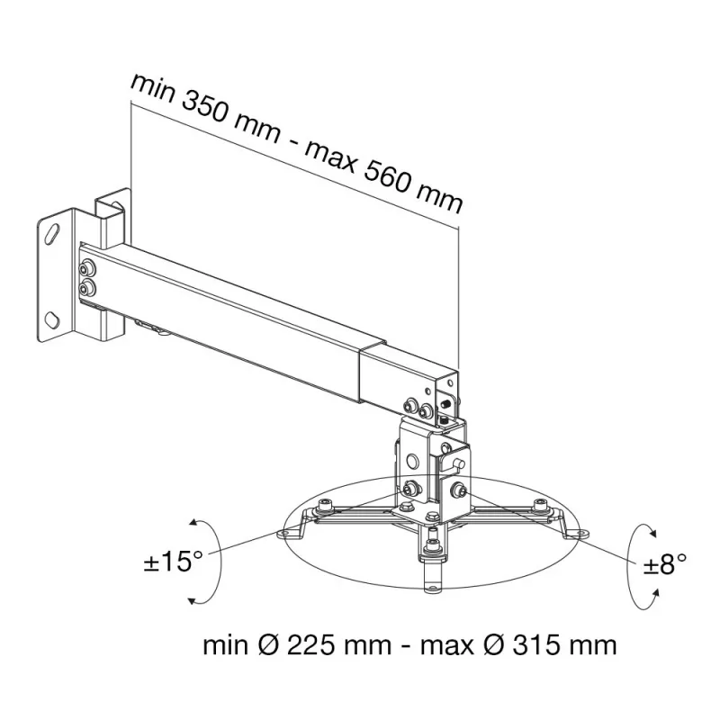 Techly ICA-PM 16 βάση οροφής προβολέα, έως 20 kg, ρυθμιζόμενη 43–65 cm, με κλίση και περιστροφή, ασημί