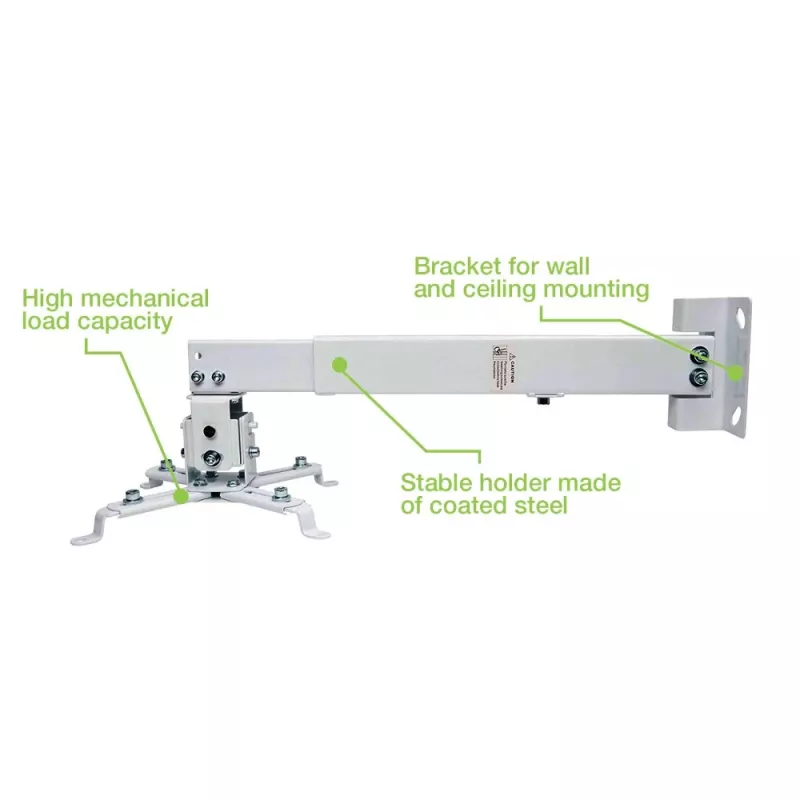 Techly ICA-PM 16 βάση οροφής προβολέα, έως 20 kg, ρυθμιζόμενη 43–65 cm, με κλίση και περιστροφή, ασημί