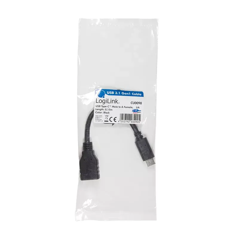 Καλώδιο USB LogiLink USB C - USB A 0,15m CU0098 μαύρο