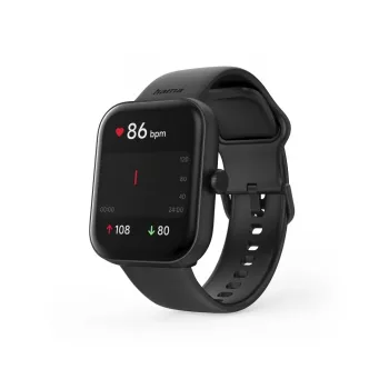 Smartwatch Hama Fit Watch 5000, οθόνη TFT 1,65 ιντσών (4,19 cm), 47 mm, λειτουργία τηλεφώνου, καρδιακός ρυθμός, IP68, Bluetooth, μαύρο