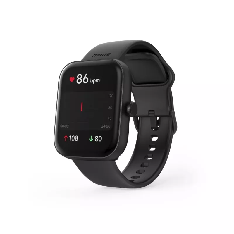 Smartwatch Hama Fit Watch 5000, οθόνη TFT 1,65 ιντσών (4,19 cm), 47 mm, λειτουργία τηλεφώνου, καρδιακός ρυθμός, IP68, Bluetooth, μαύρο