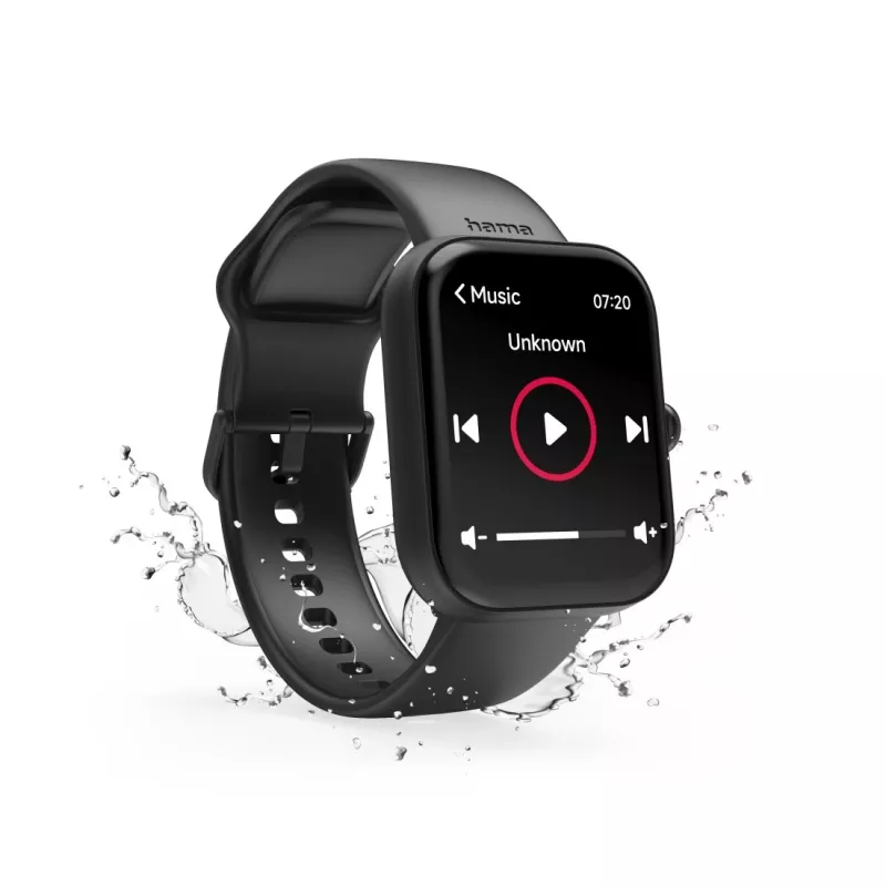 Smartwatch Hama Fit Watch 5000, οθόνη TFT 1,65 ιντσών (4,19 cm), 47 mm, λειτουργία τηλεφώνου, καρδιακός ρυθμός, IP68, Bluetooth, μαύρο