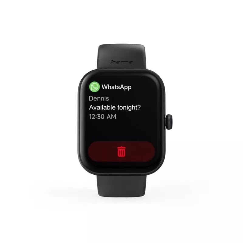 Smartwatch Hama Fit Watch 5000, οθόνη TFT 1,65 ιντσών (4,19 cm), 47 mm, λειτουργία τηλεφώνου, καρδιακός ρυθμός, IP68, Bluetooth, μαύρο