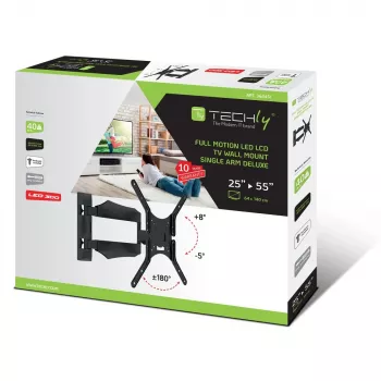 Techly ICA-PLB 271M επιτοίχια βάση τηλεόρασης 25-52 ιντσών, περιστρεφόμενη και με κλίση, λεπτή, 40 kg, μαύρη
