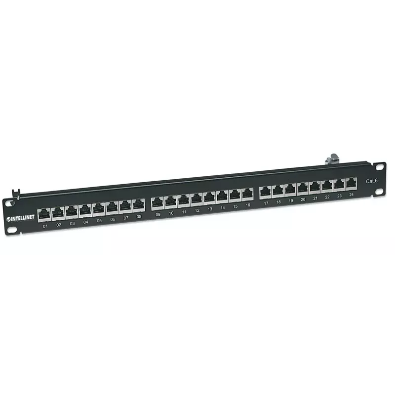 Intellinet Patch Panel, Cat6, FTP, 24-Port, 1U, θωρακισμένο, 90° Top-Entry LSA-Leisten, Μαύρο
